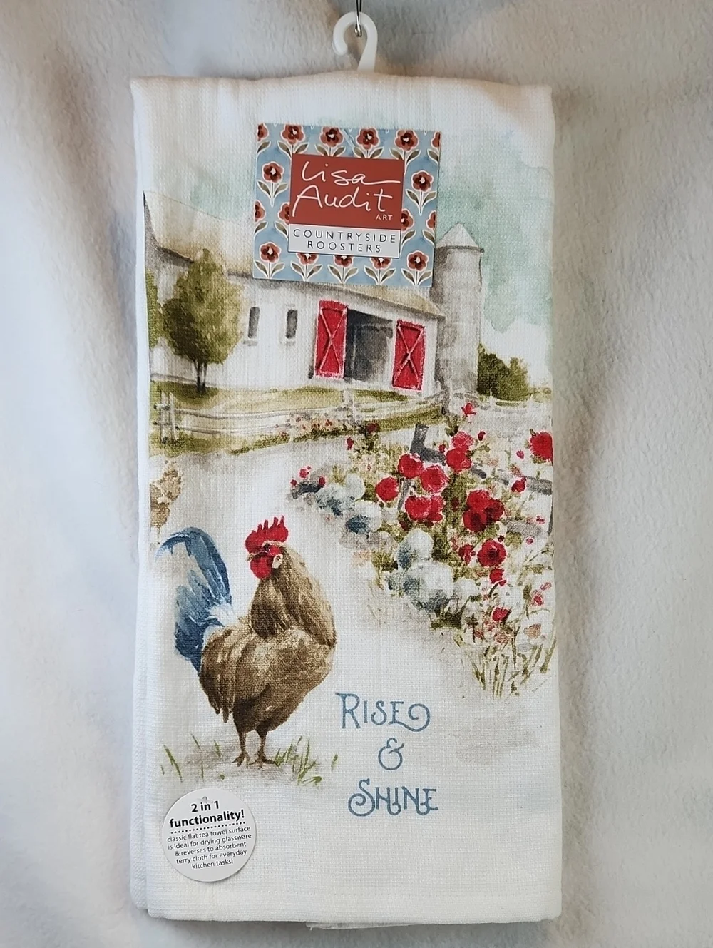 Lisa Audit 'Rise & Shine' Decorative Kitchen Towel - Blue and Red